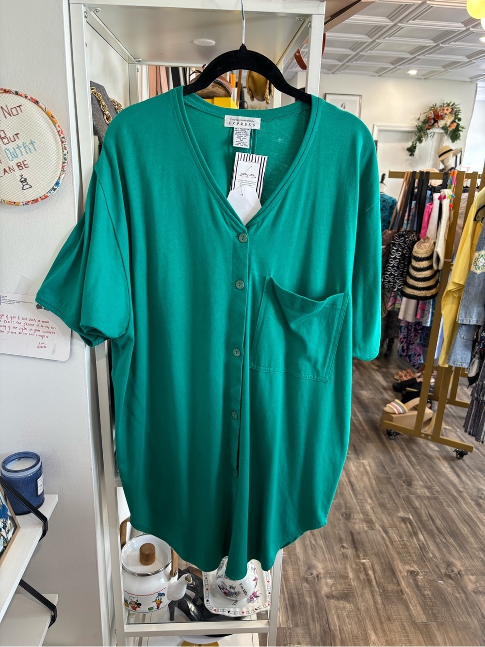 Express vintage Green V-Neck Button-Up Top